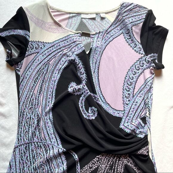 New York and Company Stretch blouse short sleeve Small Lavender, black, cream - Picture 3 of 6